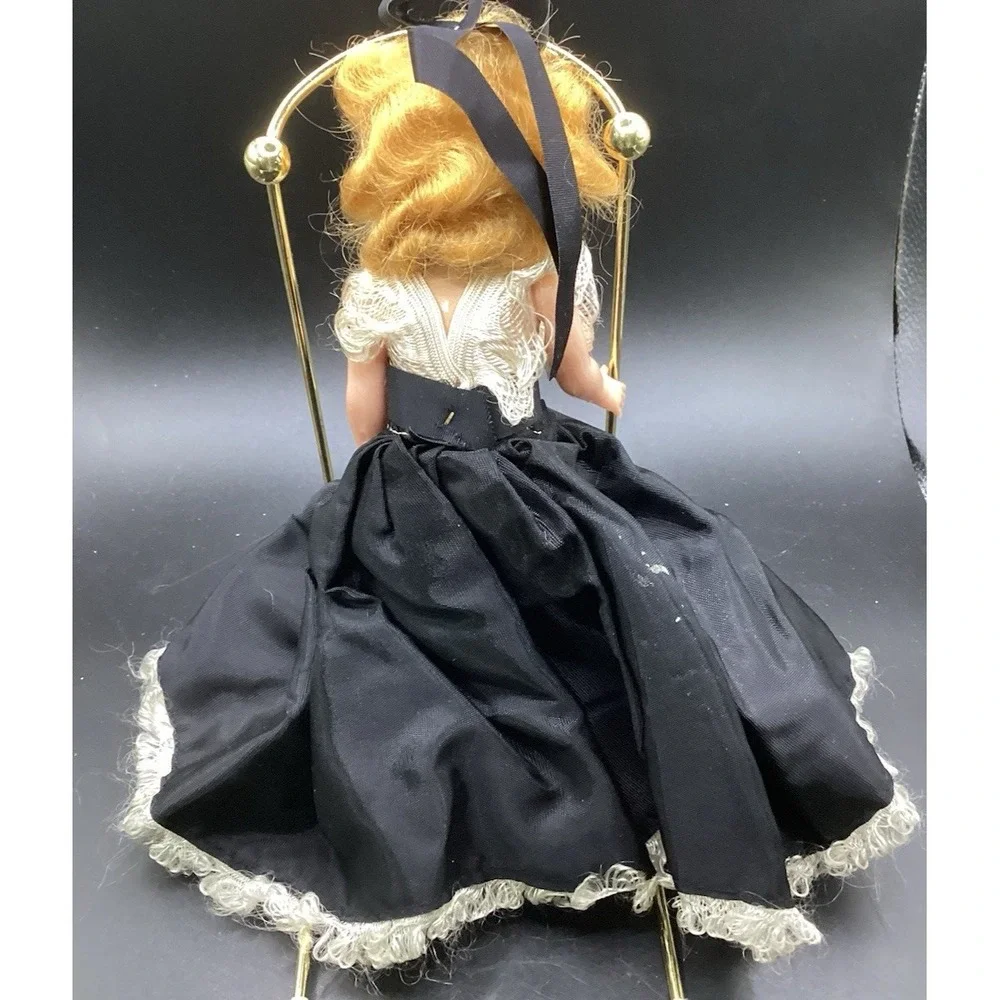 VTG Hard Plastic Sleepy‎ Eyed Girl Doll w/ Black & White Dress Collectible 8